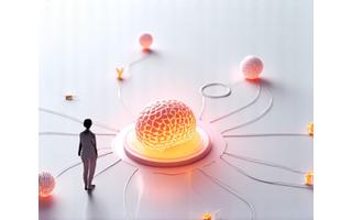 2024年を表す未来的なデータフローとパーソナライズアイコン