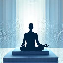 瞑想する人のシルエットと、整理されたシンプルな空間でクリアな思考を表現するグラフィック