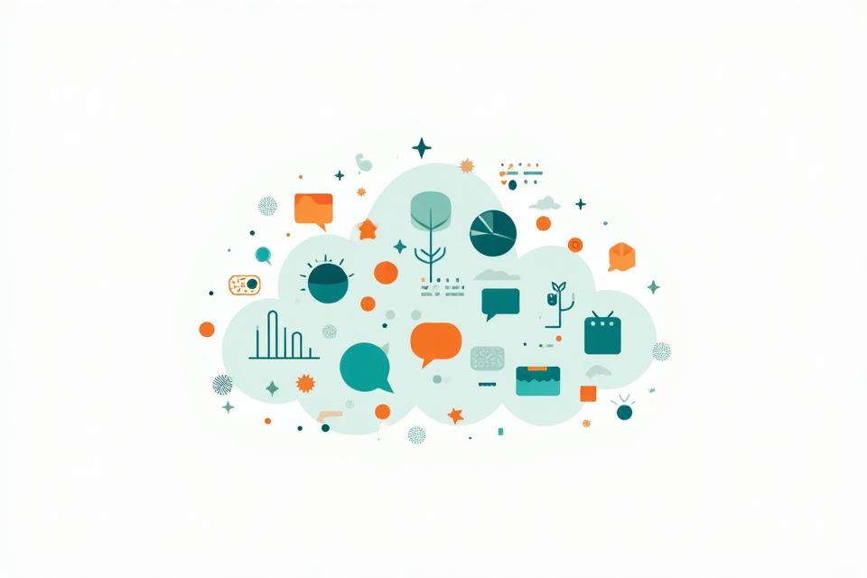 共有されるデジタルコンテンツと協力的なコミュニティのイラスト